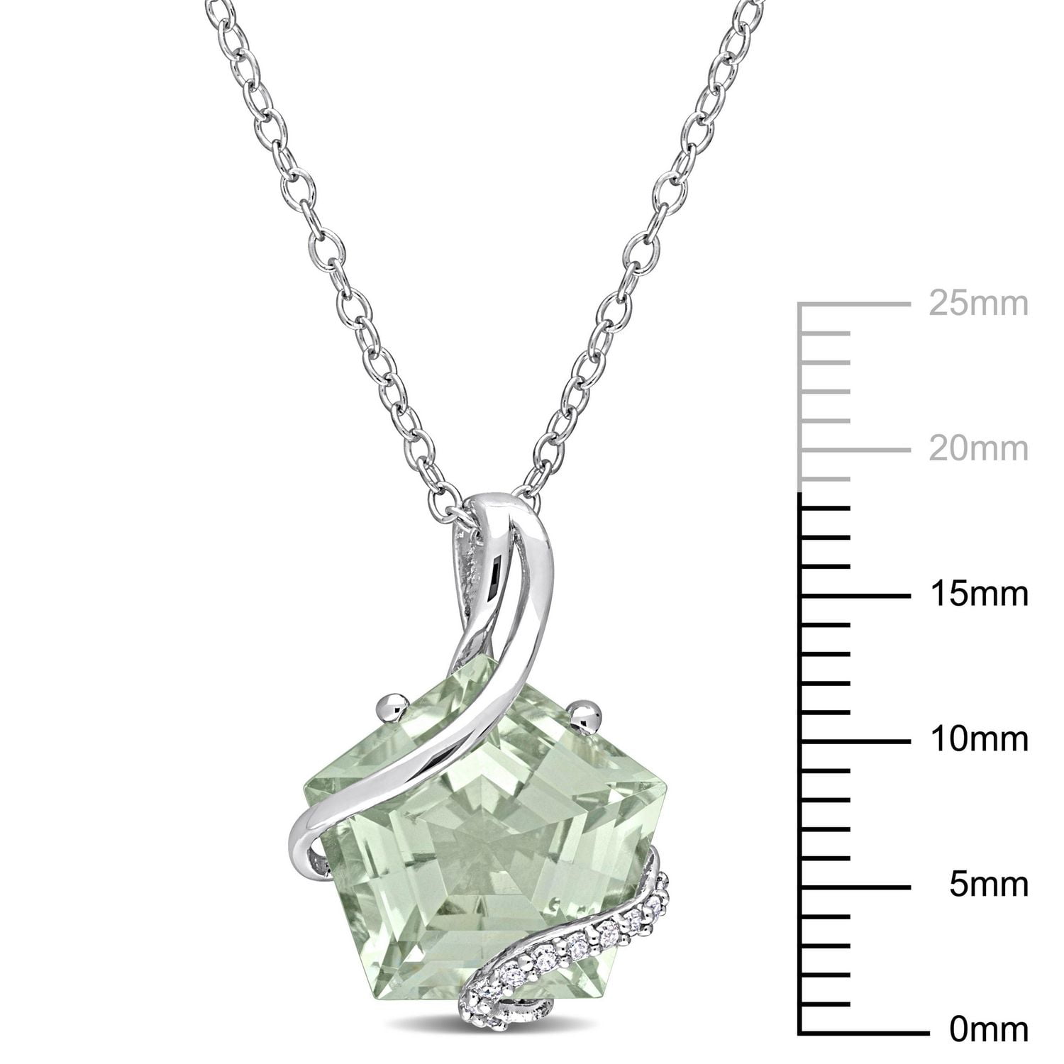 Collier Octogone Miabella avec 6-1/2 Carat PBT de Quartz vert et accents de diamant en Argent Sterling