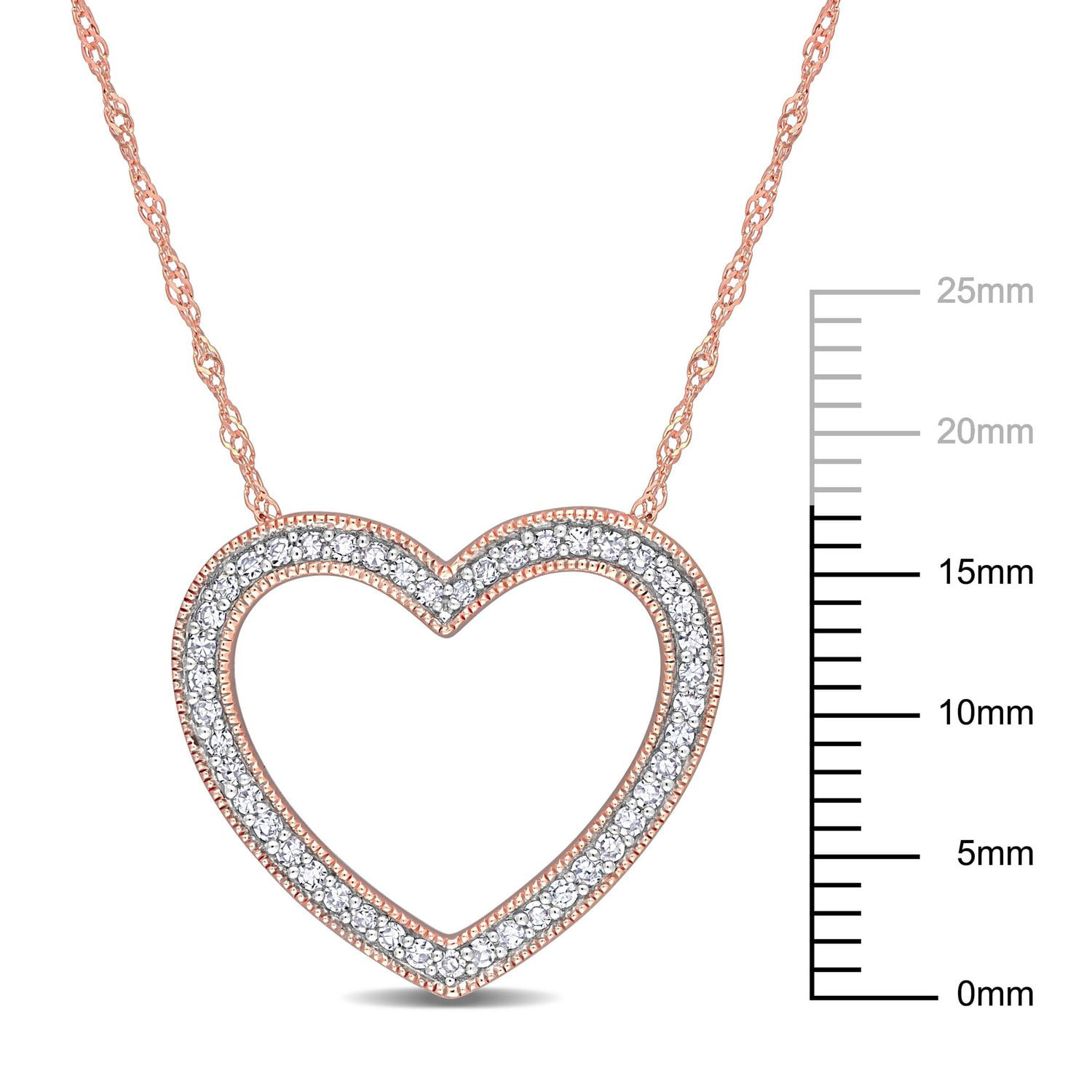 Miabella 1/5 Carat T.W. Diamond 14K Rose Gold Open Heart Necklace