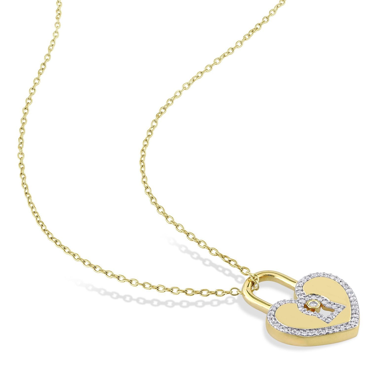 Miabella 1/5 Carat T.W. Diamond Yellow Rhodium-Plated Sterling Silver Heart Lock Necklace