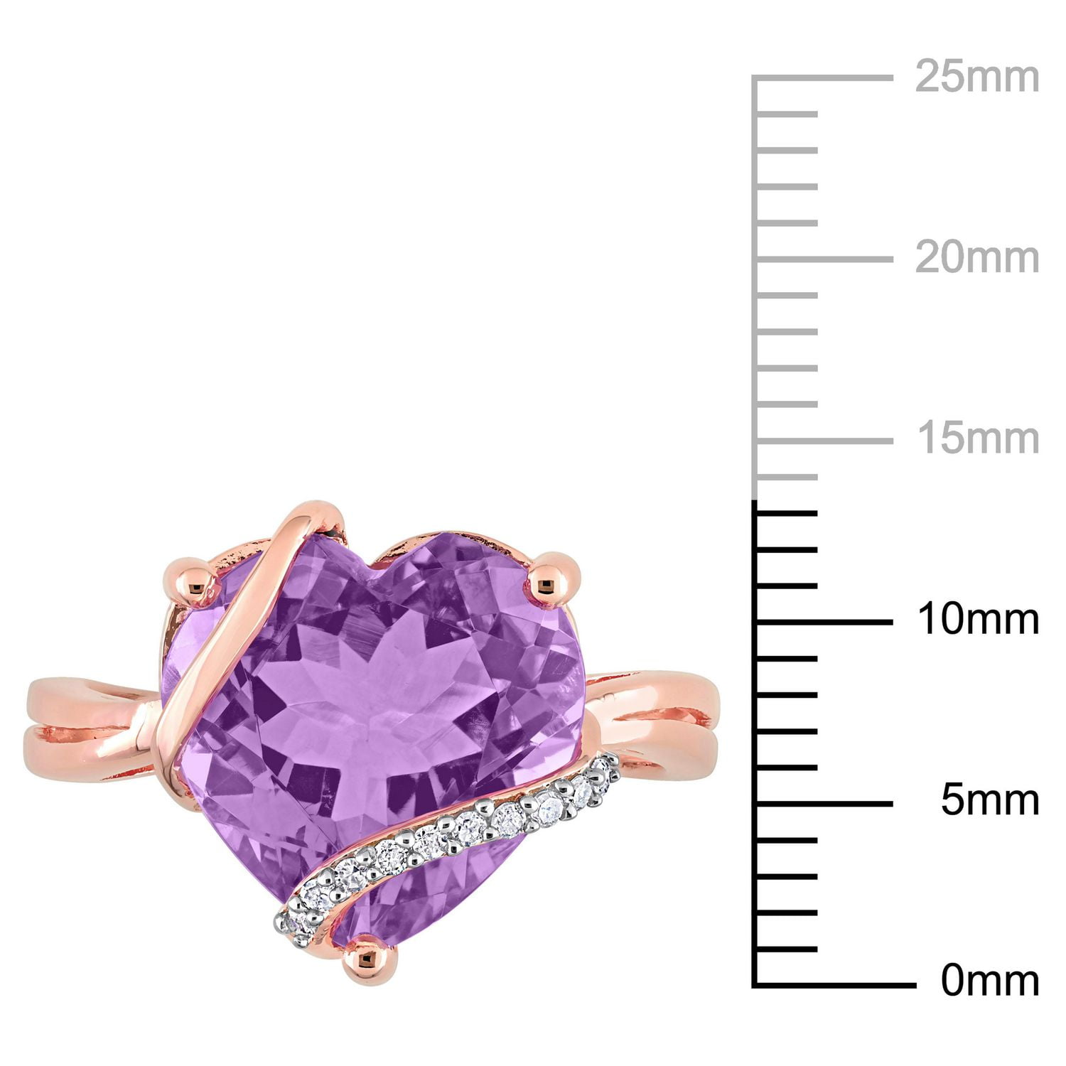 Miabella 6-1/2 Carat T.G.W. Amethyst and Diamond Accent Rose Rhodium-Plated Sterling Silver Wrapped Heart Ring