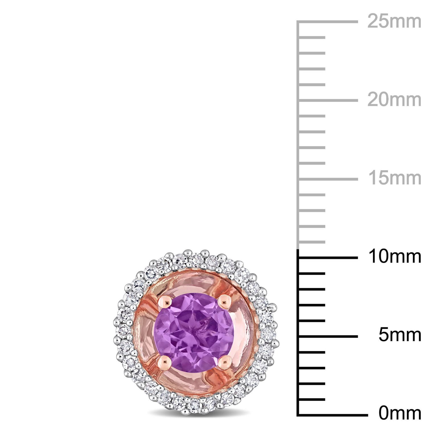 Clous d’oreilles à auréole circulaire Miabella avec 4/5 Carat PBT d’Améthyste et 1/4 Carat poids total de Diamant en Or Rose 10kt