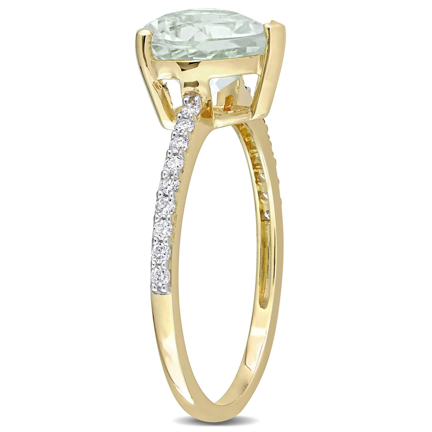 Bague Coeur Miabella avec 1-5/8 Carat PBT de Quartz vert et 1/7 Carat poids total de diamant en Or Jaune 14kt
