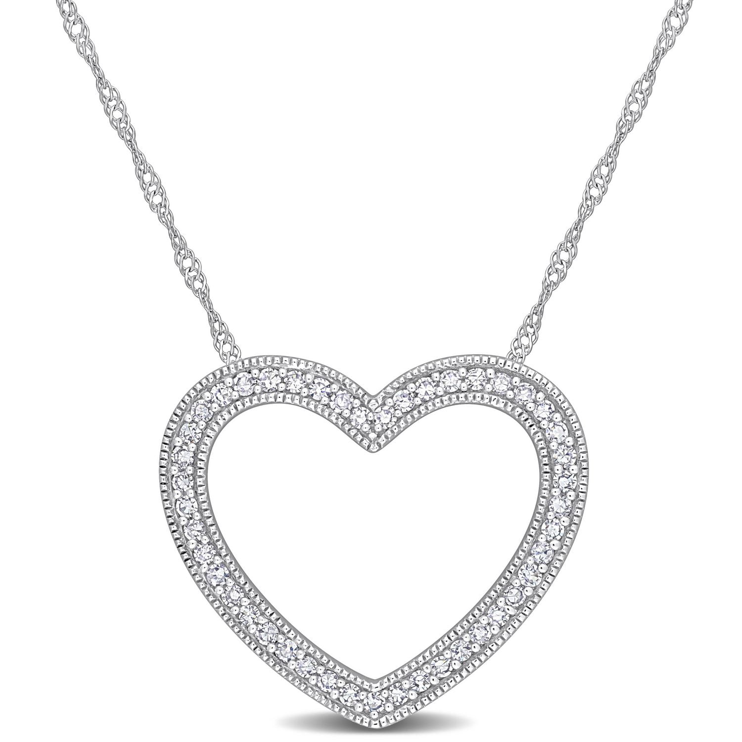 Collier en forme de coeur ouvert Miabella avec 1/5 Carat poids total de diamant en Or Blanc 14kt