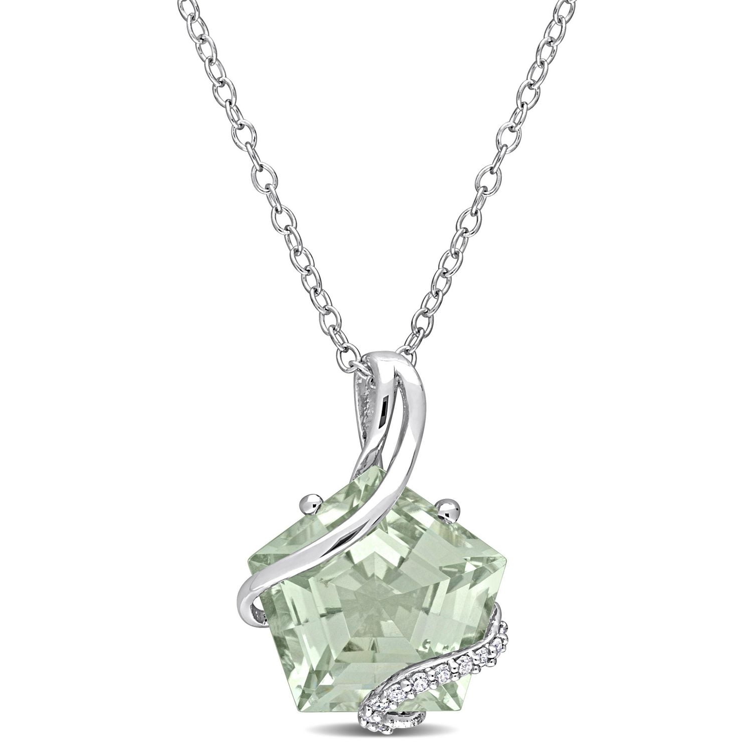 Miabella 6-1/2 Carat T.G.W. Green Quartz and Diamond Accent Sterling Silver Octagon Necklace