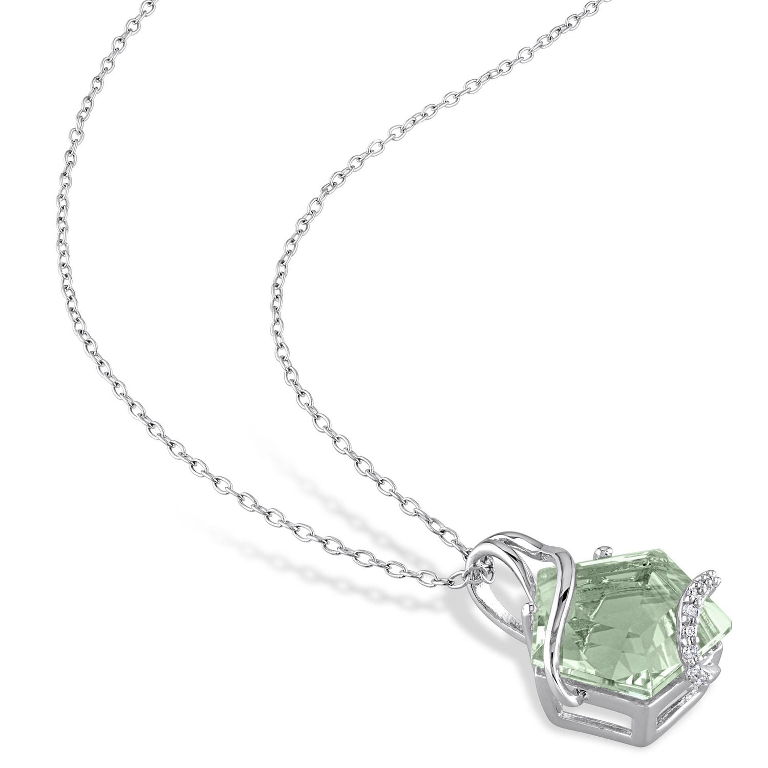 Collier Octogone Miabella avec 6-1/2 Carat PBT de Quartz vert et accents de diamant en Argent Sterling