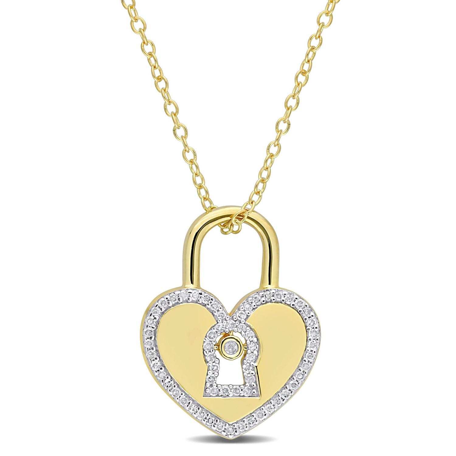 Miabella 1/5 Carat T.W. Diamond Yellow Rhodium-Plated Sterling Silver Heart Lock Necklace