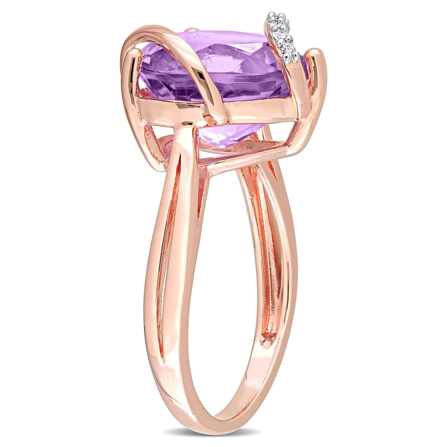 Miabella 6-1/2 Carat T.G.W. Amethyst and Diamond Accent Rose Rhodium-Plated Sterling Silver Wrapped Heart Ring