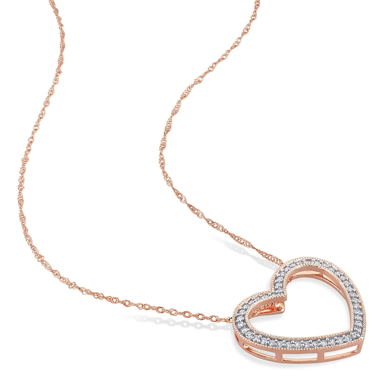 Miabella 1/5 Carat T.W. Diamond 14K Rose Gold Open Heart Necklace