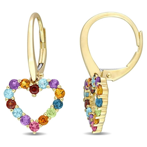 Miabella 1 Carat T.G.W. Multi-Color Gemstones 10K Yellow Gold Open Heart Earrings