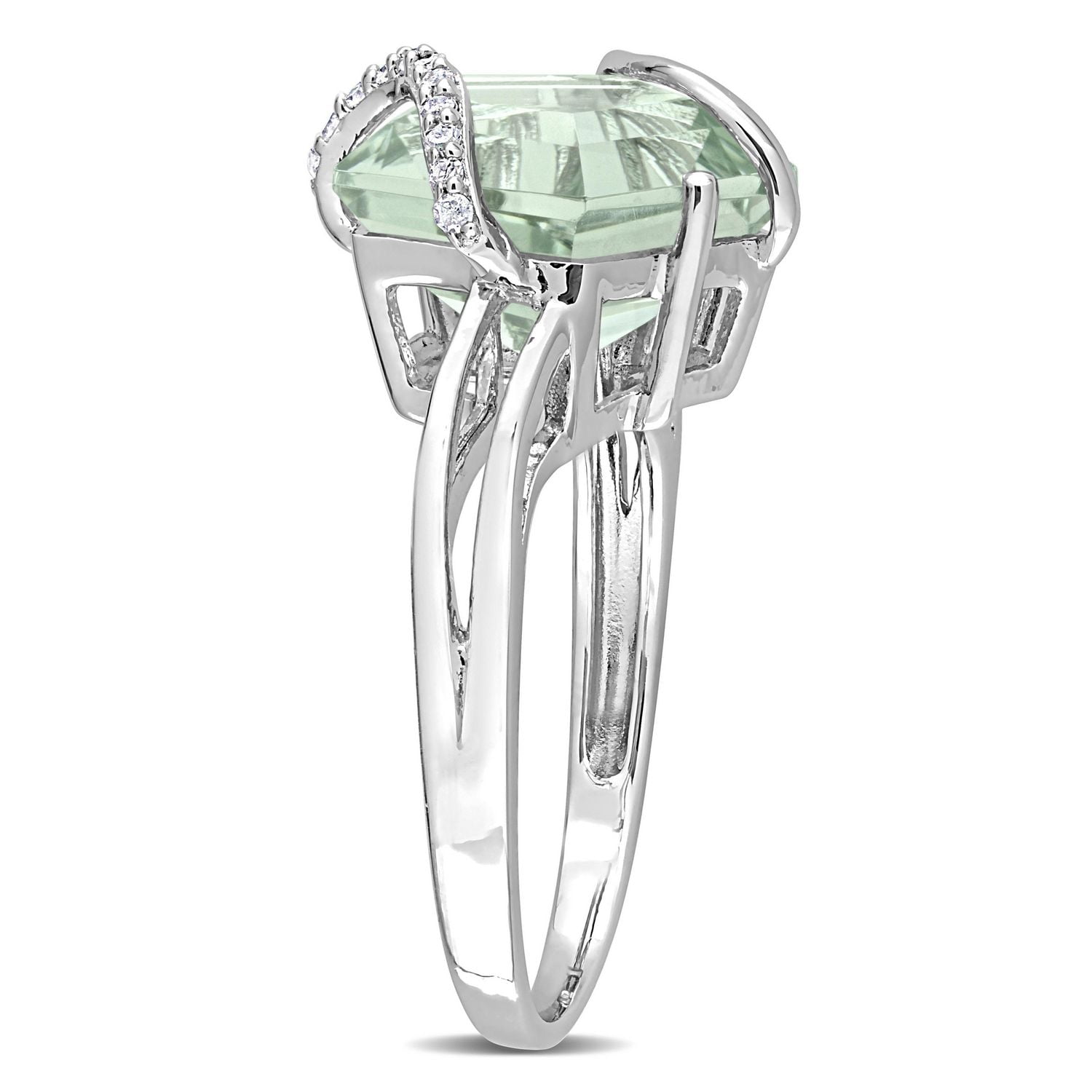 Bague Octogone Miabella avec 6-1/2 Carat PBT de Quartz vert et accents de diamant en Argent Sterling
