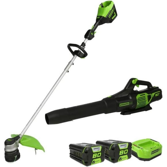 Greenworks 80V 16" Trimmer & Blower with (2) 2.0Ah Batteries and Charger