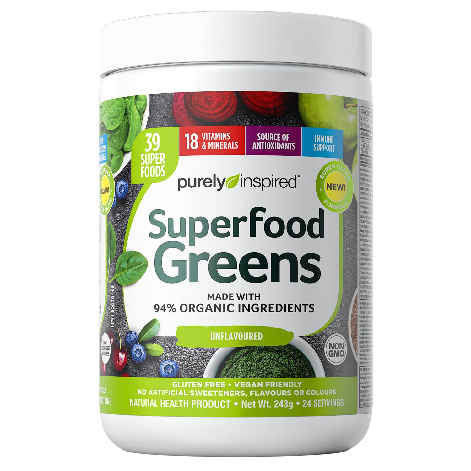 Purely Inspired Greens Powder Superfood | Super Greens Powder Organic | Fruit + Veggie Superfood Powder | Green Smoothie Powder, 24 Servings