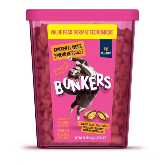BONKERS Gâteries pour chat croquantes et moelleuses, saveur de poulet bon à s’en lécher les pattes, 16 OZ Gâteries à saveur de poulet, 454g