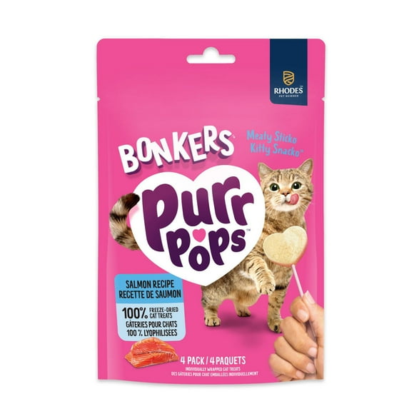 BONKERS Gâteries pour chat sur bâton Purrpops, saveur Saumon succulent, emballage de 4 emballage de 4