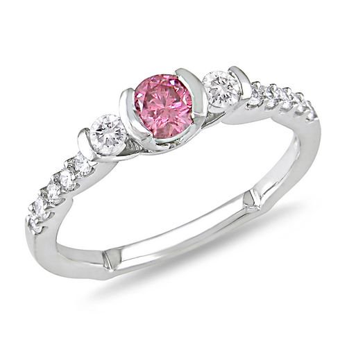Miadora Bague de fiançailles avec 1/2 CT de diamants rose et blanc en or blanc 14 K (G-H, I1-I2)