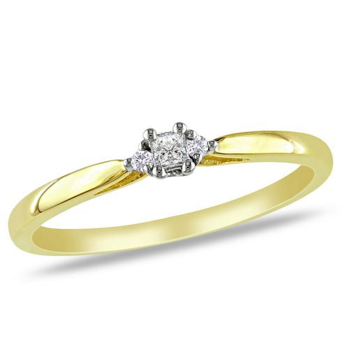 Miadora Bague de fiançailles avec 0.07 ct de diamants de coupe princesse et ronds en or jaune avec de l'or blanc 10 K, (G-H, I2-I3)