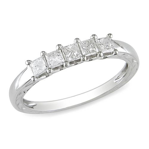 Miadora Bague anniversaire avec 1/2 ct diamants de coupe princesse en or blanc 10 K, (G-H, I2-I3)