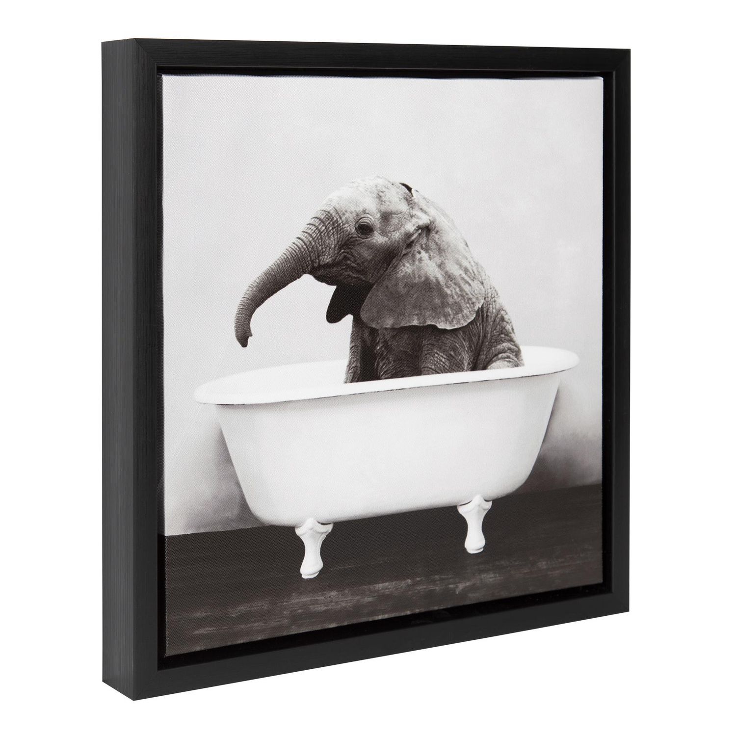 hometrends Baby Elephant in the Tub Framed Canvas Wall Art