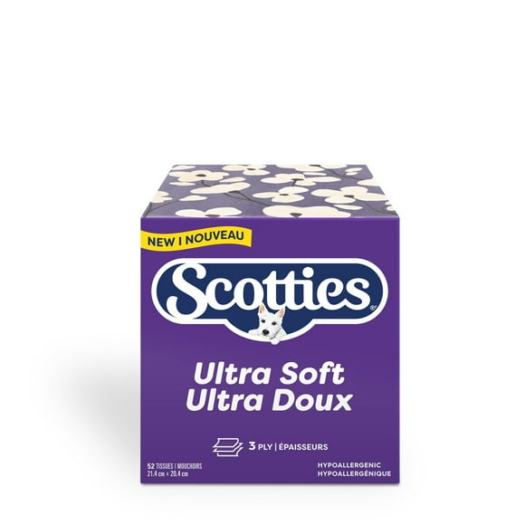 Scotties Ultra Soft - 3-Ply Facial Tissue, Hypoallergenic and Dermatologist Tested, Large Size, 1 Boxe, 52 Tissues