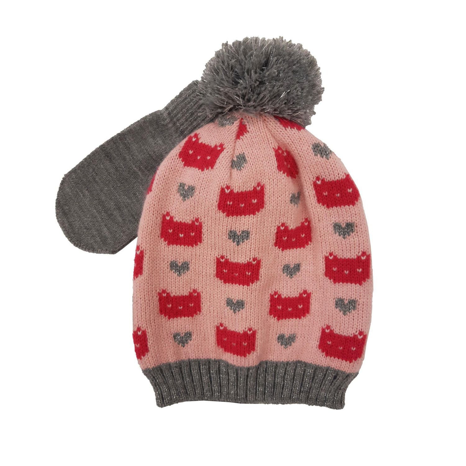 Kitty jacquard hat with magic mitten