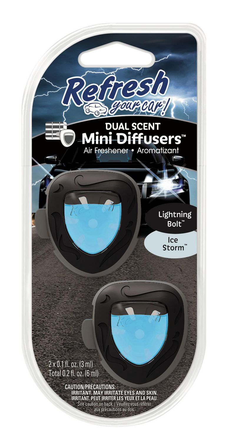 Refresh Your Car 2Pack Mini Diffuser, Lighting Bolt/ Ice Storm Scent