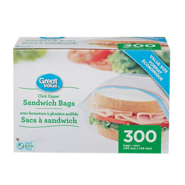 Great Value Sacs à sandwich avec fermeture à glissière, paq. de 300 165 x 149 mm