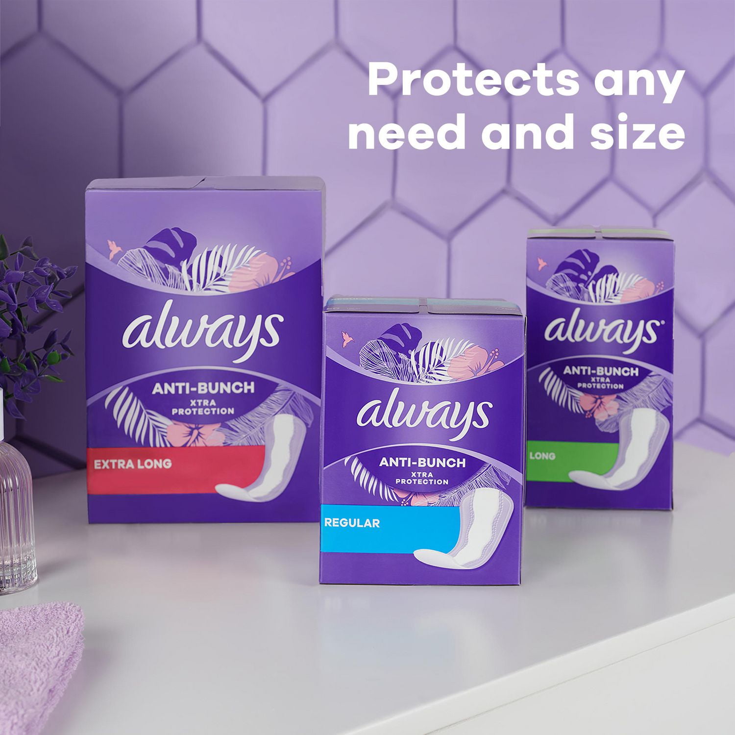 Always Anti-Bunch Xtra Protection Daily Liners Long Unscented, 108 Liners 
