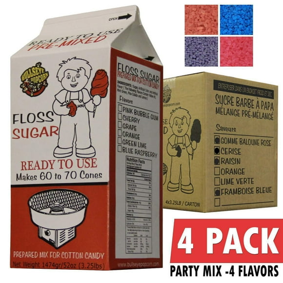 Case of 4 Flavor Cotton Candy floss sugar Party Mix, Make up 280 cones