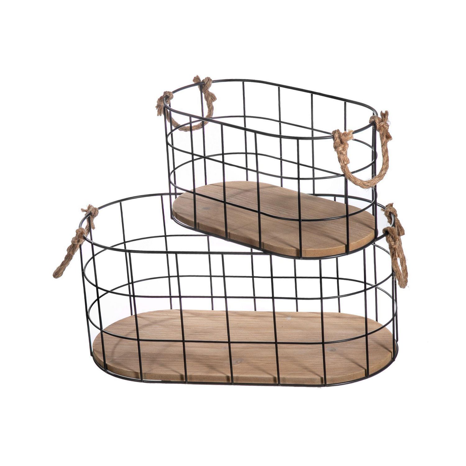 Wire Baskets w/Wood Handles Set of 2