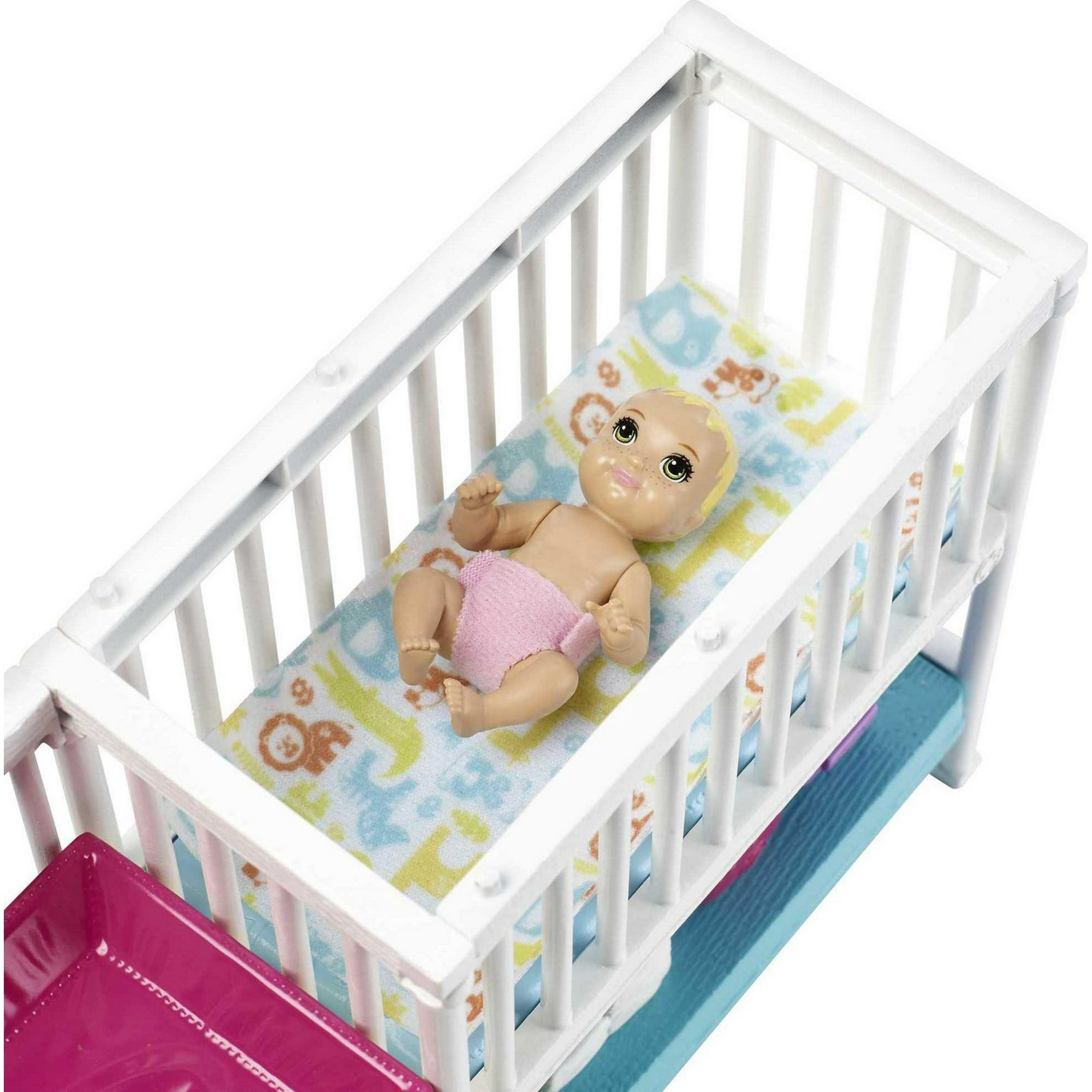 Barbie Skipper Babysitters Inc Dolls & Playset, Nap 'n Nurture Nursery,  Skipper Doll, Baby Doll, Crib & 10+ Accessories, Working Bouncer