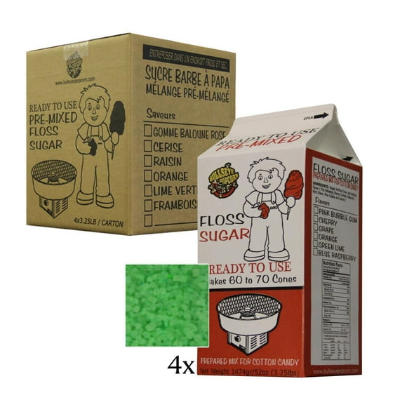 Box of 4 X 3.25 lbs Green Lime Cotton Candy Floss Sugar