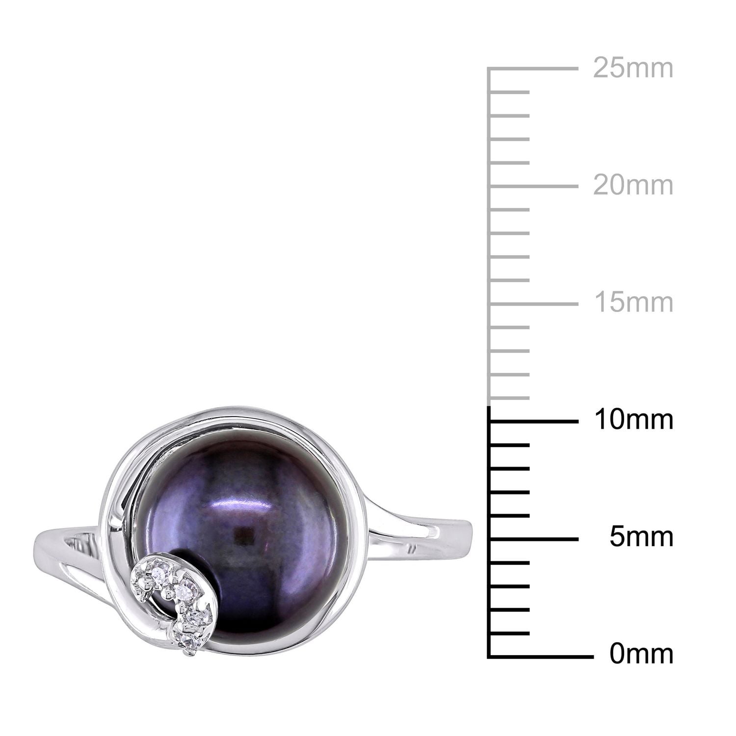 Asteria 9-9.5mm Black Cultured Freshwater Pearl And Diamond-Accent Sterling Silver Swirl Ring