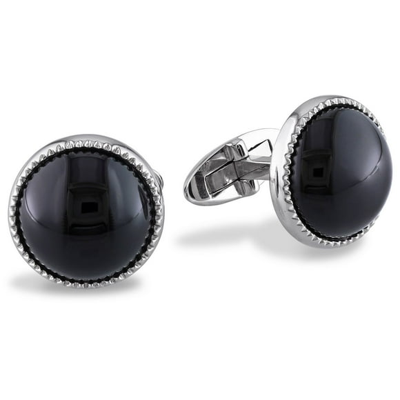 Asteria 17 Carat T.G.W. Black Onyx Sterling Silver Round Cufflinks