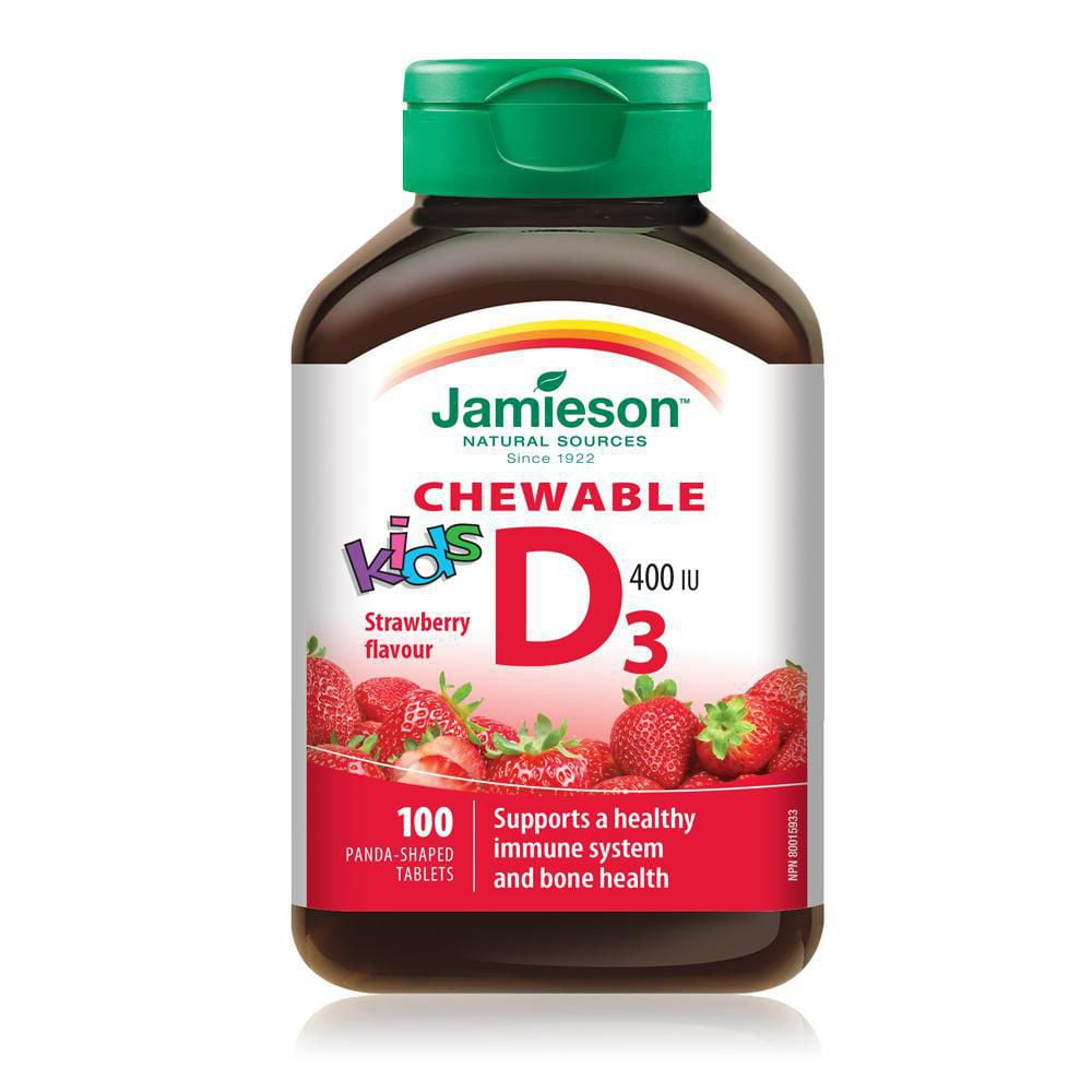 Jamieson Chewable Vitamin D3 400 IU For Kids Strawberry Flavour Tablets