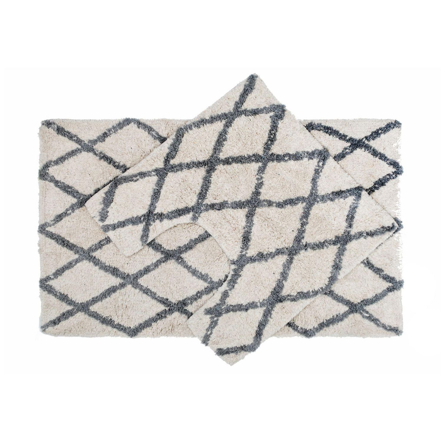 2Pc Diamond Anti Slip Cotton Bath Mat (White) (20X32+20X20) Walmart