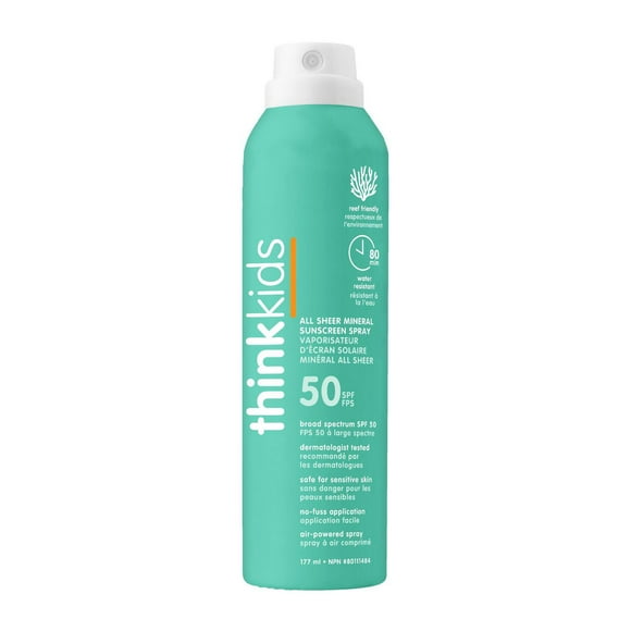 ThinkKids SPF 50 All Sheer Mineral Sunscreen Spray, Mineral Based with 100% Zinc Oxide, no chemicals