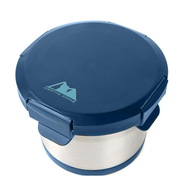 Arctic Zone Leak Proof Thermal Vacuum Insulated Food Jar Container with Safe & Easy 4 Lock Lid for Hot and Cold Food, 16oz Capacity - Blue