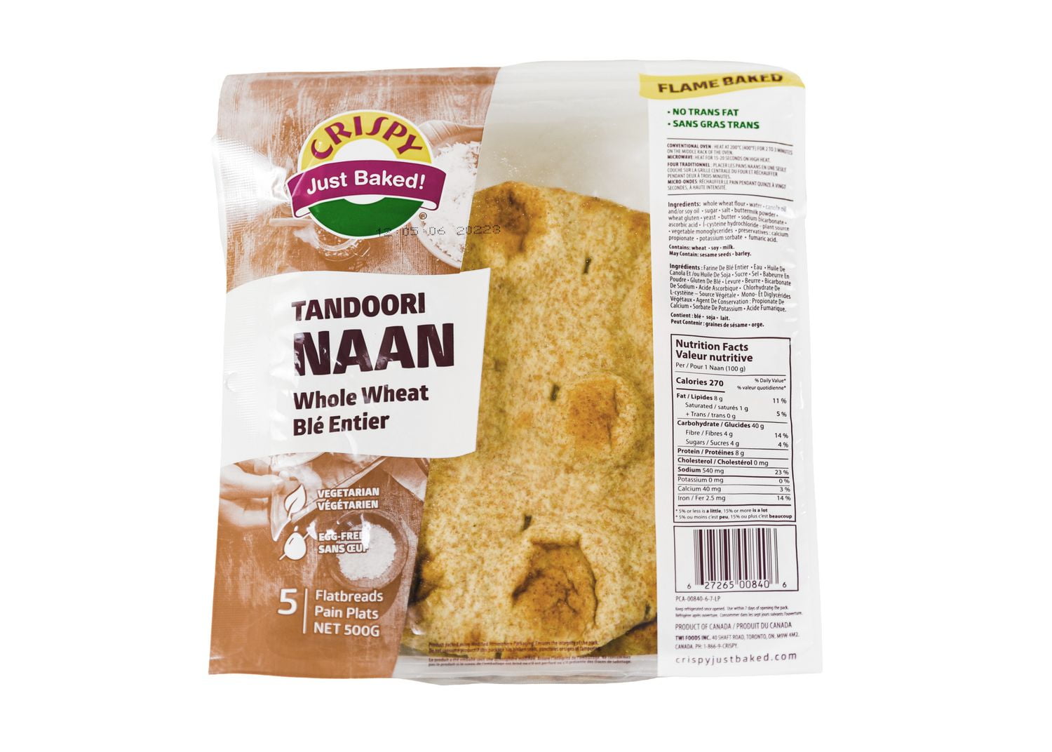 Crispy Traditional Style Whole Wheat Stone Baked Tandoori Naan, 5 Naans, 500 g
