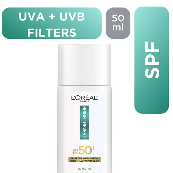 L'Oreal Paris Bright Reveal SPF 50 Daily Brightening Face Moisturizer and UV Lotion, Facial Moisturizer with UVA & UVB Protection
