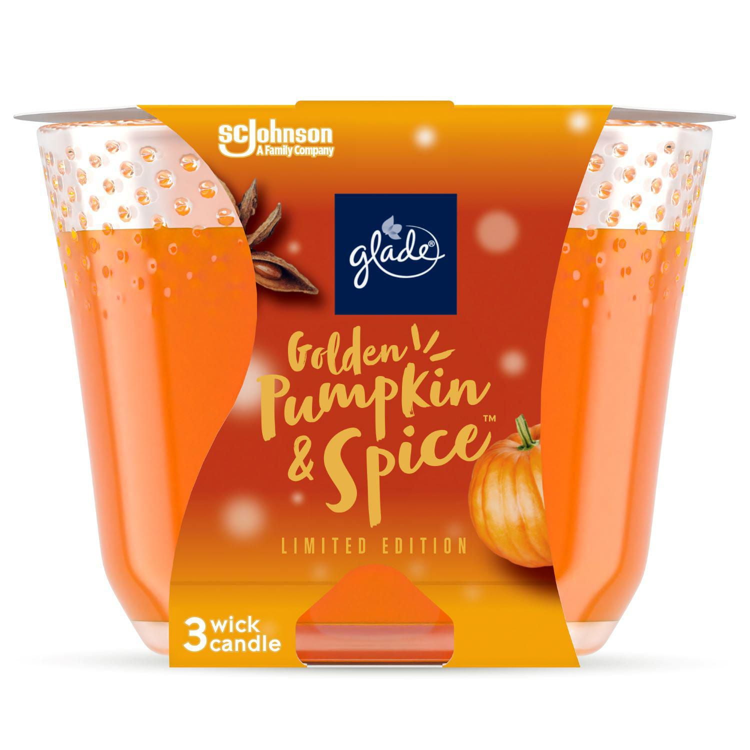 Glade 3 Wick Scented Candle Air Freshener, Pumpkin Spice Things Up