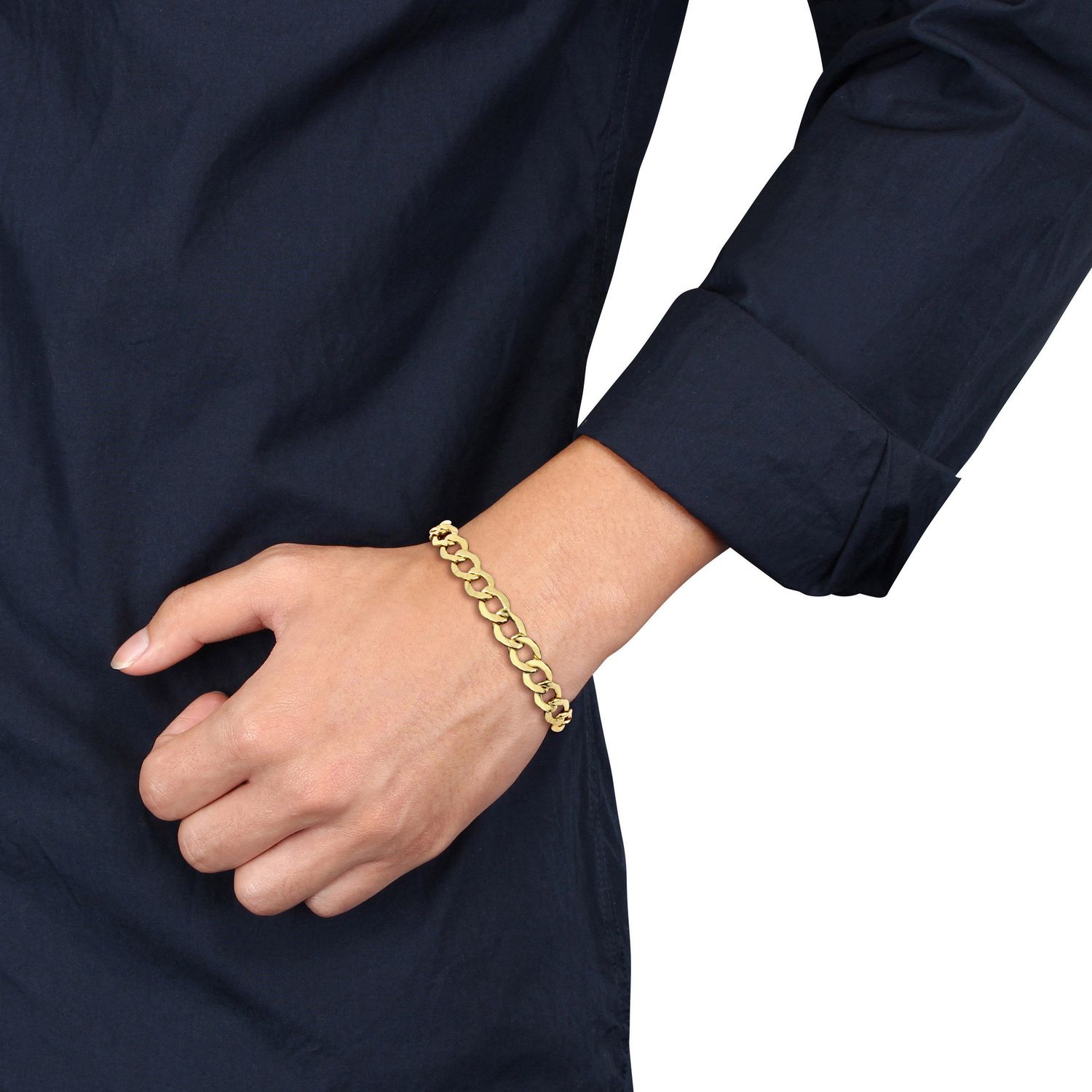 Asteria Men's 10 K Yellow Gold Curb Link Bracelet, 9