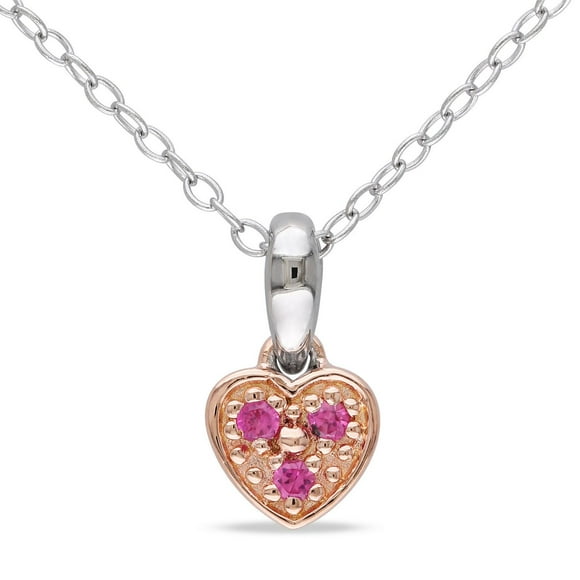 Cutie Pie Jewels Created Pink Sapphire Two-Tone Sterling Silver Girls' Heart Pendant, 18"