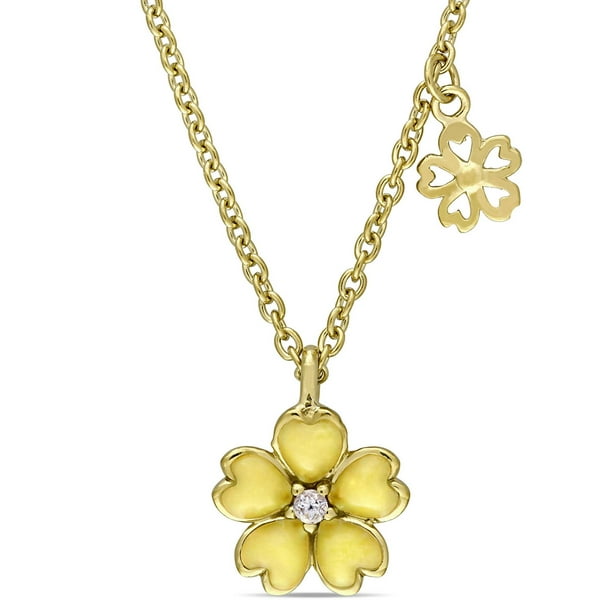 Pendentif floral pour enfant Cutie Pie Jewels en argent sterling plaqué de rhodium jaune avec accents de topazes blanches, 14 po