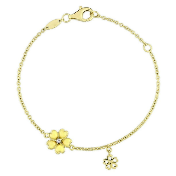 Bracelet floral pour enfant Cutie Pie Jewels en argent sterling plaqué de rhodium jaune avec accents de topazes blanches, 6 po
