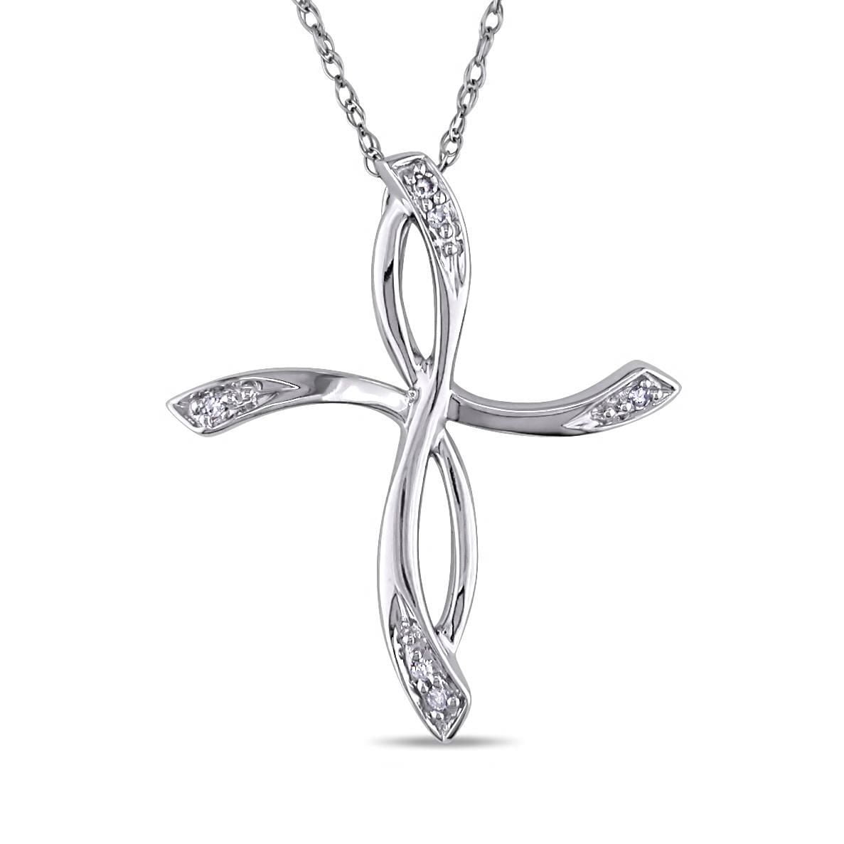 Miabella Diamond Accent 10 K White Gold Cross Pendant 17 Gold Cross Pendant 17 Image 1 Zoomed