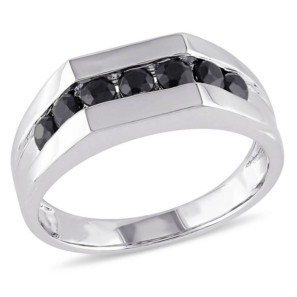 Asteria 1-3/8 Carat T.G.W. Black Sapphire Sterling Silver Men's Ring