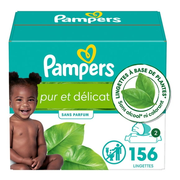 Pampers Free & Gentle Baby Wipes, 99% Water, Hypoallergenic, Unscented, 100% Plant Based, Plastic-Free Baby Wipes, 156 Baby Wipes Total (2X Flip-Top Packs), 156CT