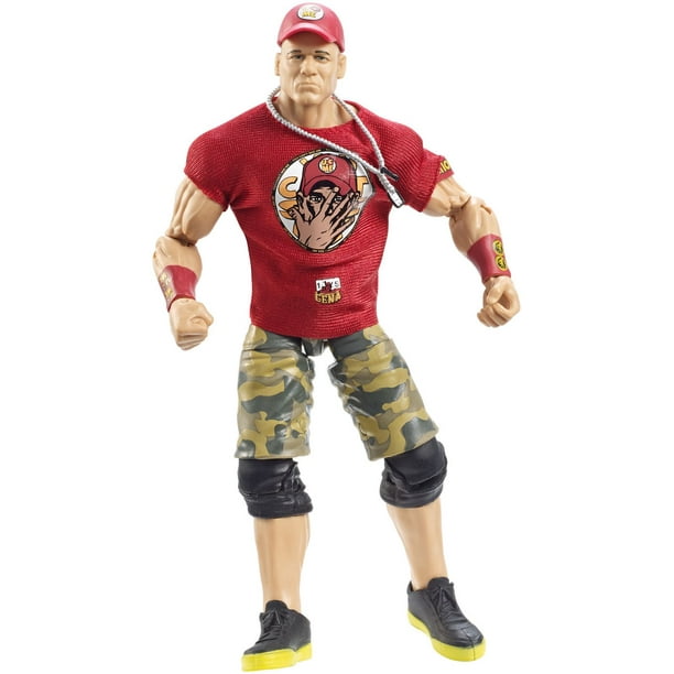 Figurine articulée John Cena avec chemise rouge, plaques d’identité et casquette Série 37 de la Collection Elite WWE