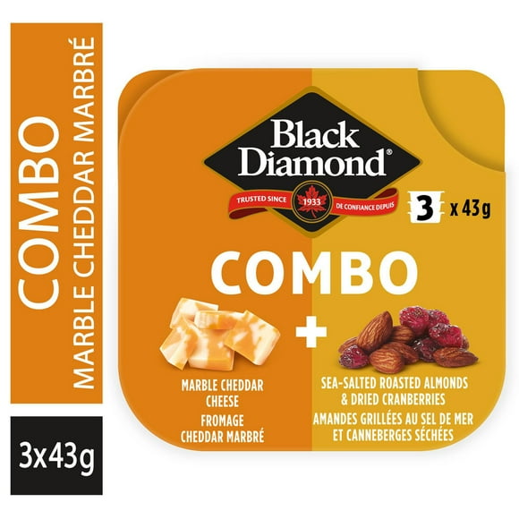 Black Diamond Marble Cheese, Almonds & Cranberry Combo Snack, 3 packs x 43 g, 129 g