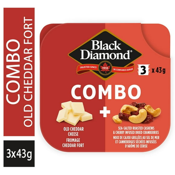 Black Diamond Old Cheddar Cheese, Cashews & Cranberries Combo Snack, 3 packs x 43 g; 129g